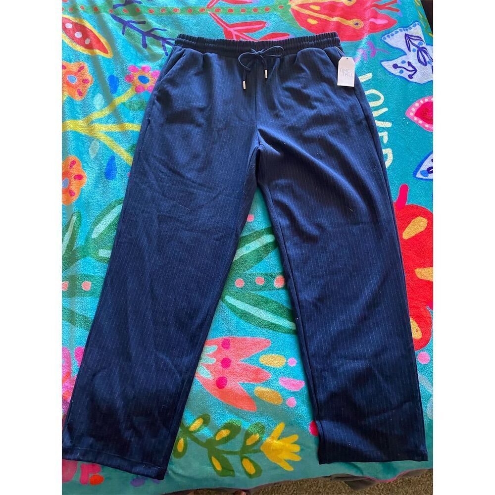 Time and Tru Navy Blue Ribbed Drawstring Track Pants